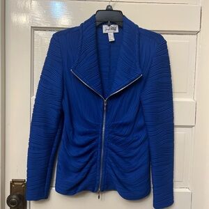 Joseph Ribkoff Textured Royal Blue Blazer ruched long sleeve size 12